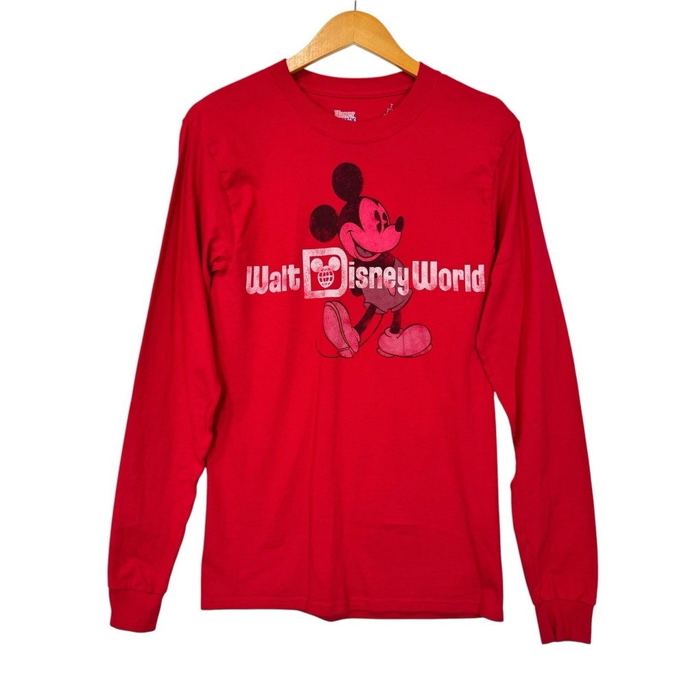 Disney Mickey Mouse‎ Shirt Women's Small Red Long Sleeve Walt Disney World Tee